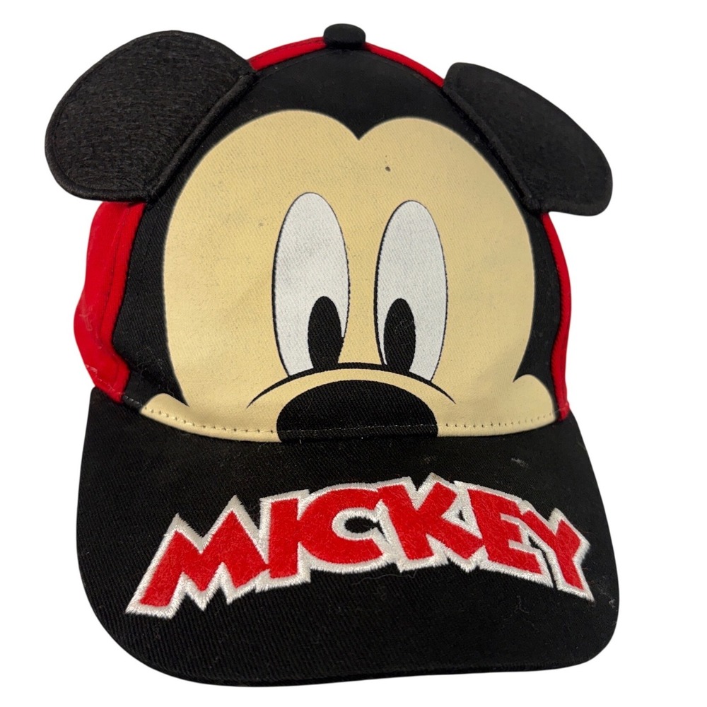 Disney Mickey Mouse Boys Red Black Baseball Cap Hat with 3D Ears Adjustable
